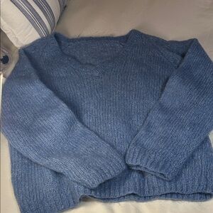 Cozy Blue Knit Sweater ( made by a grandmother at the fruit market )